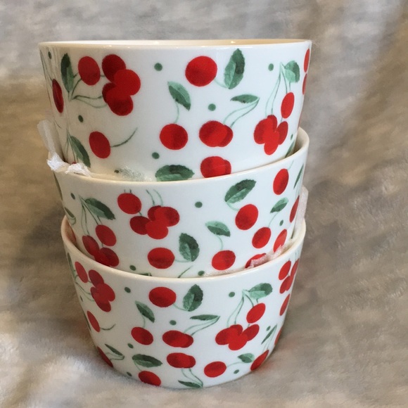 Cherry Ramakins Custard Dishes Porcelain Set 3  NWT 3.75” X 2.25” - Picture 1 of 7